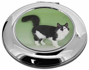 Black+White Norwegian Forest Cat Make-Up Round Compact Mirror