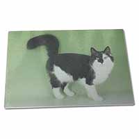 Large Glass Cutting Chopping Board Black+White Norwegian Forest Cat