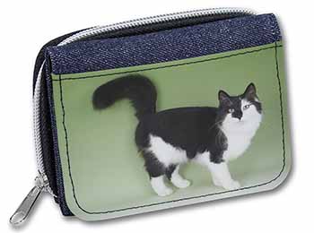 Black+White Norwegian Forest Cat Unisex Denim Purse Wallet