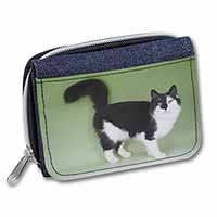 Black+White Norwegian Forest Cat Unisex Denim Purse Wallet