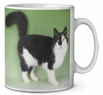 Black+White Norwegian Forest Cat Ceramic 10oz Coffee Mug/Tea Cup