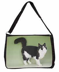 Black+White Norwegian Forest Cat Large Black Laptop Shoulder Bag School/College