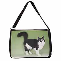 Black+White Norwegian Forest Cat Large Black Laptop Shoulder Bag School/College