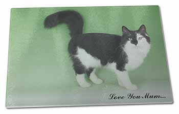 Large Glass Cutting Chopping Board Black and White Cat 