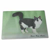 Large Glass Cutting Chopping Board Black and White Cat 