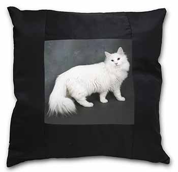 White Norwegian Forest Cat Black Satin Feel Scatter Cushion