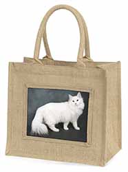 White Norwegian Forest Cat Natural/Beige Jute Large Shopping Bag