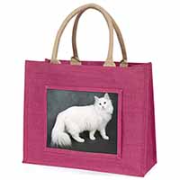 White Norwegian Forest Cat Large Pink Jute Shopping Bag