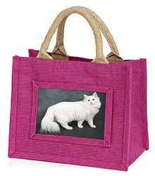 White Norwegian Forest Cat Little Girls Small Pink Jute Shopping Bag