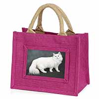 White Norwegian Forest Cat Little Girls Small Pink Jute Shopping Bag