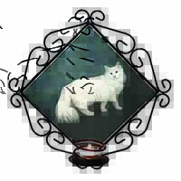 White Norwegian Forest Cat Wrought Iron Wall Art Candle Holder