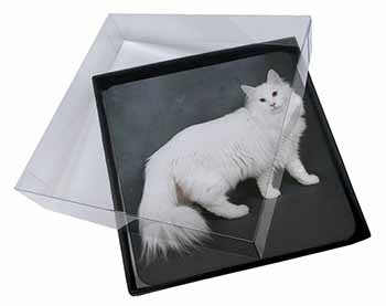 4x White Norwegian Forest Cat Picture Table Coasters Set in Gift Box