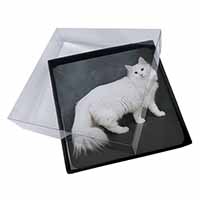 4x White Norwegian Forest Cat Picture Table Coasters Set in Gift Box