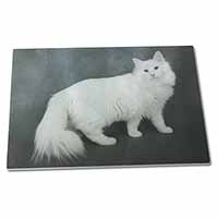 Large Glass Cutting Chopping Board White Norwegian Forest Cat