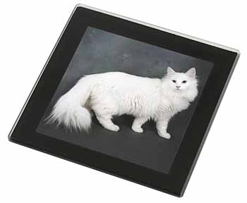 White Norwegian Forest Cat Black Rim High Quality Glass Coaster