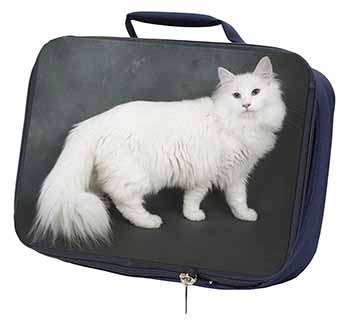 White Norwegian Forest Cat Navy Insulated School Lunch Box/Picnic Bag