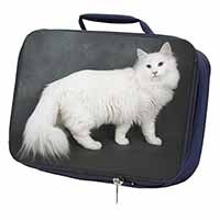 White Norwegian Forest Cat Navy Insulated School Lunch Box/Picnic Bag