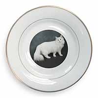 White Norwegian Forest Cat Gold Rim Plate Printed Full Colour in Gift Box