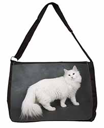 White Norwegian Forest Cat Large Black Laptop Shoulder Bag School/College