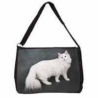 White Norwegian Forest Cat Large Black Laptop Shoulder Bag School/College