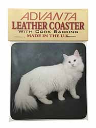 White Norwegian Forest Cat Single Leather Photo Coaster