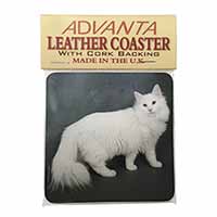 White Norwegian Forest Cat Single Leather Photo Coaster