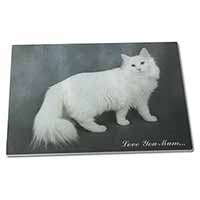 Large Glass Cutting Chopping Board White Cat 