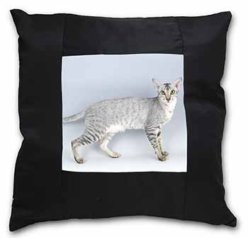 Oriental Black+Silver Cat Black Satin Feel Scatter Cushion