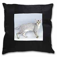 Oriental Black+Silver Cat Black Satin Feel Scatter Cushion