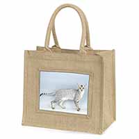 Oriental Black+Silver Cat Natural/Beige Jute Large Shopping Bag