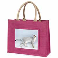 Oriental Black+Silver Cat Large Pink Jute Shopping Bag