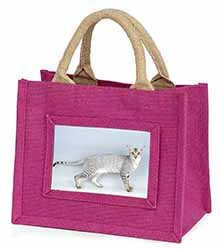 Oriental Black+Silver Cat Little Girls Small Pink Jute Shopping Bag