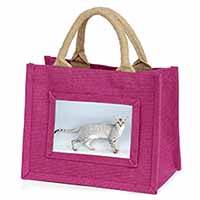 Oriental Black+Silver Cat Little Girls Small Pink Jute Shopping Bag