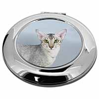 Oriental Black+Silver Cat Make-Up Round Compact Mirror