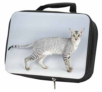 Oriental Black+Silver Cat Black Insulated School Lunch Box/Picnic Bag