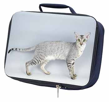 Oriental Black+Silver Cat Navy Insulated School Lunch Box/Picnic Bag