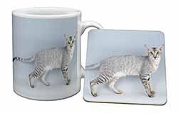 Oriental Black+Silver Cat Mug and Coaster Set