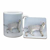 Oriental Black+Silver Cat Mug and Coaster Set