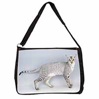 Oriental Black+Silver Cat Large Black Laptop Shoulder Bag School/College