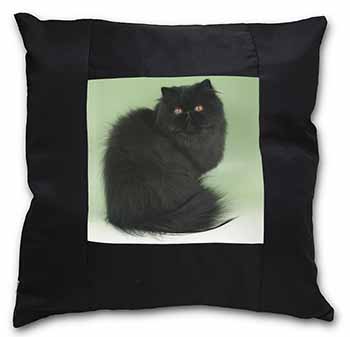 Black Persian Cat Black Satin Feel Scatter Cushion