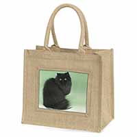 Black Persian Cat Natural/Beige Jute Large Shopping Bag