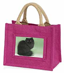 Black Persian Cat Little Girls Small Pink Jute Shopping Bag
