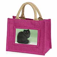 Black Persian Cat Little Girls Small Pink Jute Shopping Bag