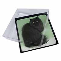 4x Black Persian Cat Picture Table Coasters Set in Gift Box