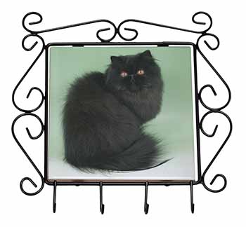 Black Persian Cat Wrought Iron Key Holder Hooks