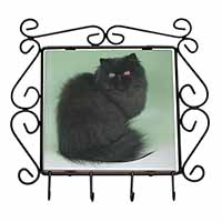 Black Persian Cat Wrought Iron Key Holder Hooks