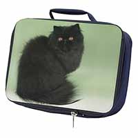 Black Persian Cat Navy Insulated School Lunch Box/Picnic Bag