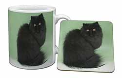 Black Persian Cat Mug and Coaster Set