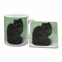 Black Persian Cat Mug and Coaster Set