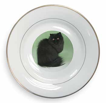 Black Persian Cat Gold Rim Plate Printed Full Colour in Gift Box